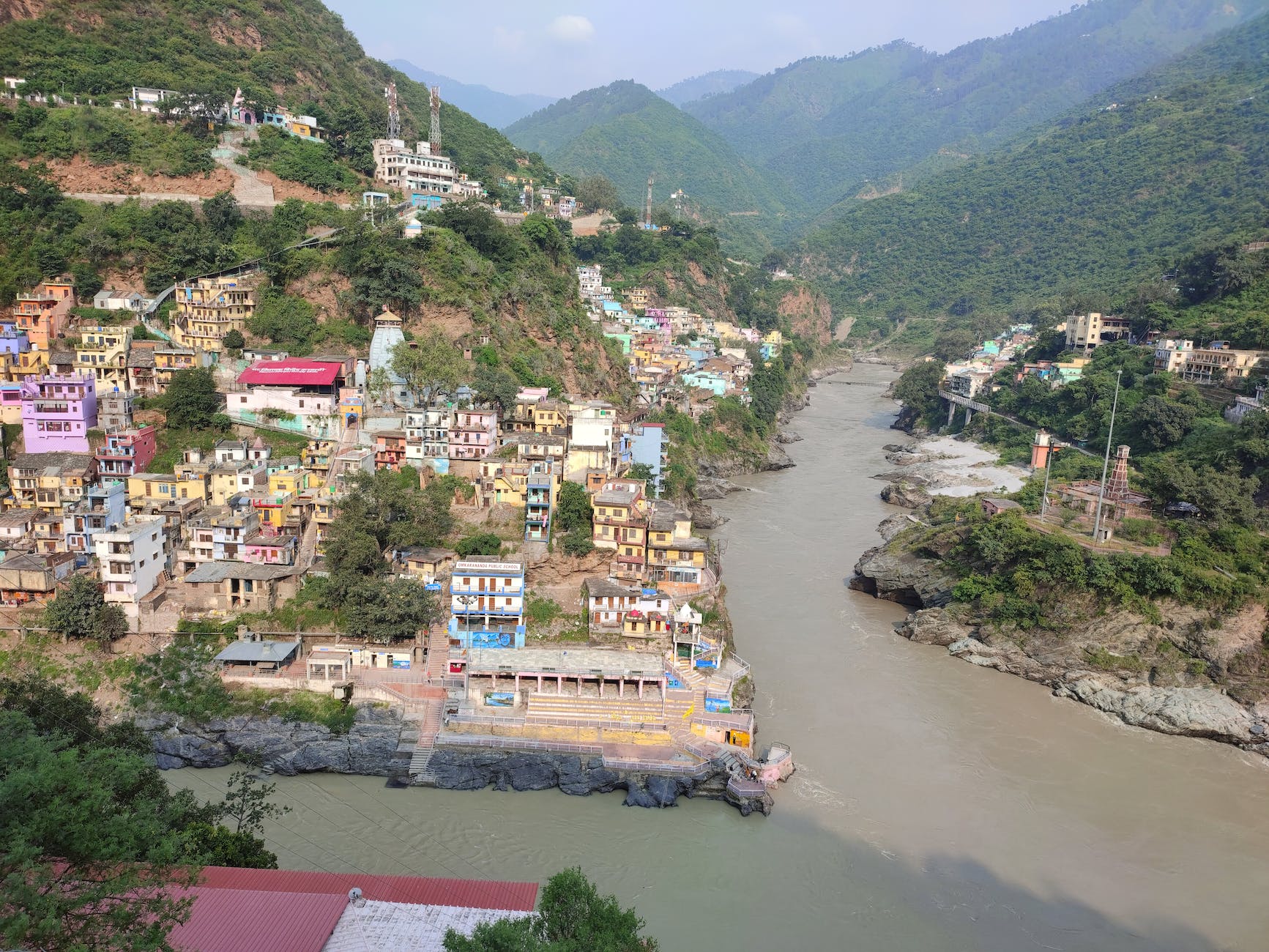 aerial view of a town in devprayag uttarakhand india